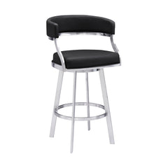 38" Black Faux Leather And Iron Swivel Counter Height Bar Chair