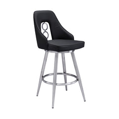 39" Black Faux Leather And Iron Swivel Counter Height Bar Chair