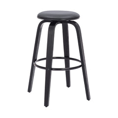 29" Gray And Black Solid Wood Swivel Backless Bar Height Chair With Footrest