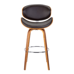 38" Brown Faux Leather And Iron Swivel Low Back Counter Height Bar Chair With Footrest