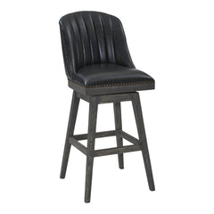 42" Brown Onyx Faux Leather And Solid Wood Swivel Bar Height Chair