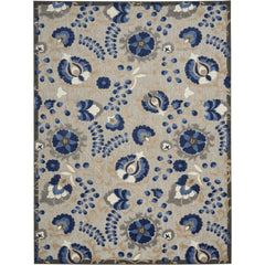 10' X 13' Natural And Blue Toile Non Skid Indoor Outdoor Area Rug