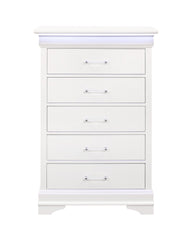 16" White Solid Wood Five Drawer Chest with LED Lighting