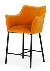 38" Yellow And Black Iron Low Back Counter Height Bar Chair With Footrest