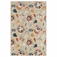 5' X 7' Blue And Beige Floral Stain Resistant Indoor Outdoor Area Rug
