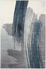 2' X 8' White And Blue Abstract Power Loom Stain Resistant Area Rug