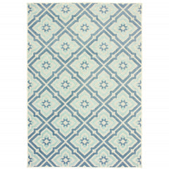10' X 13' Blue Geometric Stain Resistant Indoor Outdoor Area Rug
