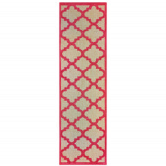 2' X 8' Sand Geometric Stain Resistant Indoor Outdoor Area Rug