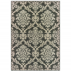 10' X 13' Grey Floral Stain Resistant Indoor Outdoor Area Rug