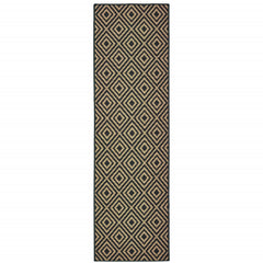 2' X 8' Black Geometric Stain Resistant Indoor Outdoor Area Rug