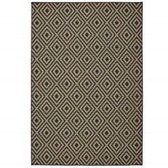 4' X 6' Black Geometric Stain Resistant Indoor Outdoor Area Rug