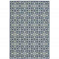 6' X 9' Ivory Geometric Stain Resistant Indoor Outdoor Area Rug