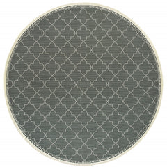 8' Grey Round Geometric Stain Resistant Indoor Outdoor Area Rug