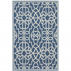 8' X 11' Navy Geometric Stain Resistant Indoor Outdoor Area Rug