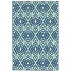 6' X 9' Navy Geometric Stain Resistant Indoor Outdoor Area Rug