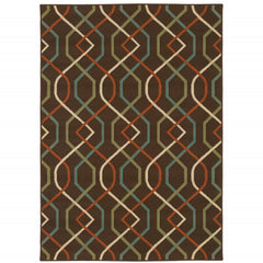 6' X 9' Brown Geometric Stain Resistant Indoor Outdoor Area Rug