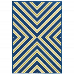 9' X 13' Navy Geometric Stain Resistant Indoor Outdoor Area Rug
