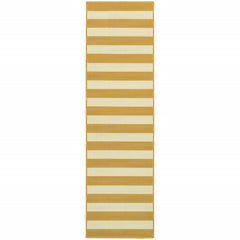 2' X 8' Gold Geometric Stain Resistant Indoor Outdoor Area Rug