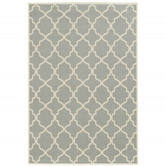 9' X 13' Grey Geometric Stain Resistant Indoor Outdoor Area Rug