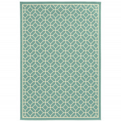 3' X 5' Blue Geometric Stain Resistant Indoor Outdoor Area Rug
