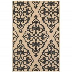 10' X 13' Sand Oriental Stain Resistant Indoor Outdoor Area Rug
