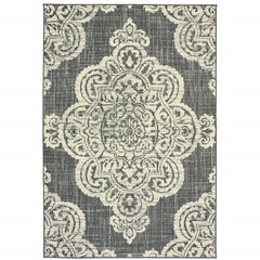 5' X 8' Grey Oriental Stain Resistant Indoor Outdoor Area Rug