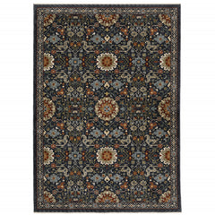 10' X 13' Blue Red Ivory And Gold Oriental Power Loom Stain Resistant Area Rug With Fringe