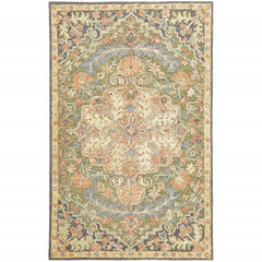 10' X 13' Blue Green Clay And Gold Oriental Tufted Handmade Stain Resistant Area Rug