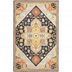 10' X 13' Navy Rust Blue Ivory And Gold Oriental Tufted Handmade Stain Resistant Area Rug