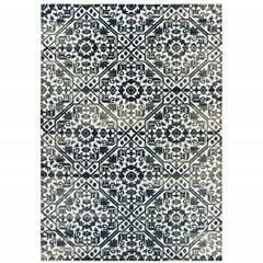 10' X 13' Navy And Ivory Geometric Power Loom Stain Resistant Area Rug