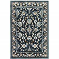 10' X 13' Navy Caramel And Ivory Oriental Power Loom Stain Resistant Area Rug