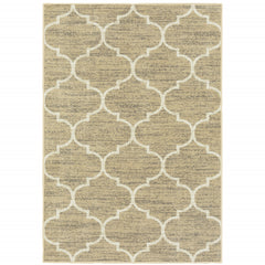 10' X 13' Beige And Ivory Geometric Power Loom Stain Resistant Area Rug