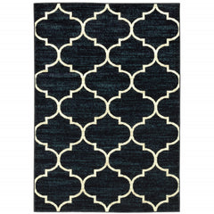 10' X 13' Navy And Ivory Geometric Power Loom Stain Resistant Area Rug