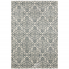 10' X 13' Ivory Blue And Sage Floral Power Loom Stain Resistant Area Rug