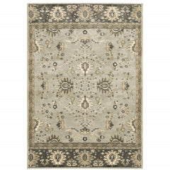 10' X 13' Grey Brown Tan And Beige Oriental Power Loom Stain Resistant Area Rug