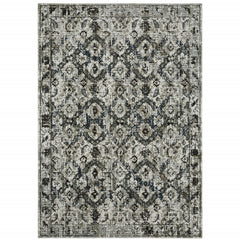 10' X 13' Ivory Charcoal Grey Blue Rust Gold And Brown Oriental Power Loom Stain Resistant Area Rug