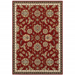 10' X 13' Red Black Blue Ivory Green And Salmon Oriental Power Loom Stain Resistant Area Rug
