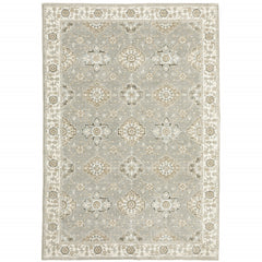10' X 13' Grey Ivory Tan Brown And Gold Oriental Power Loom Stain Resistant Area Rug