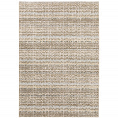 10' X 13' Ivory Grey Tan And Brown Abstract Power Loom Stain Resistant Area Rug