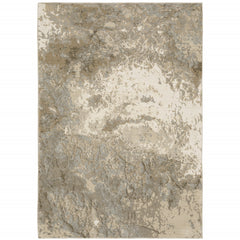 10' X 13' Grey Beige And Ivory Abstract Power Loom Stain Resistant Area Rug