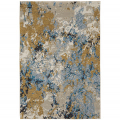 2' X 3' Gold Grey And Ivory Abstract Power Loom Stain Resistant Area Rug