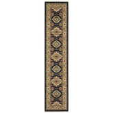 12' Navy Charcoal Orange Rust Gold Pale Blue Olive Beige And Salmon Oriental Power Loom Runner Rug With Fringe