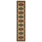 12' Brick Red Orange Rust Beige Gold Pale Blue Olive Navy And Black Oriental Power Loom Runner Rug With Fringe