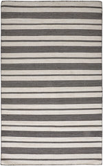 10' X 14' Black And White Striped Dhurrie Hand Woven Stain Resistant Area Rug
