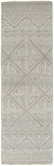 10' Ivory Tan And Gray Geometric Hand Knotted Runner Rug