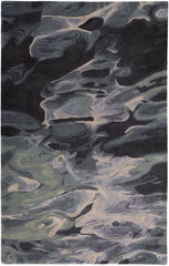 10' X 14' Green Blue And Black Wool Abstract Tufted Handmade Stain Resistant Area Rug