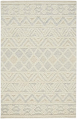 9' X 12' Ivory Blue And Tan Wool Geometric Tufted Handmade Stain Resistant Area Rug