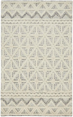 5' X 8' Ivory And Black Wool Geometric Tufted Handmade Stain Resistant Area Rug