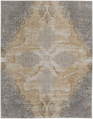 10' X 14' Silver Tan And Gray Floral Power Loom Area Rug