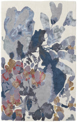 10' X 14' Blue Gray And Pink Wool Floral Tufted Handmade Area Rug